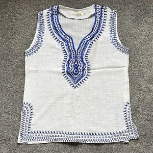 Solitaire White Tunic with Blue Embroidery